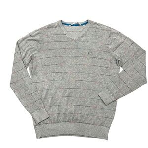 Travis Mathew men’s v neck gray rainbow striped sweater size XL pullover